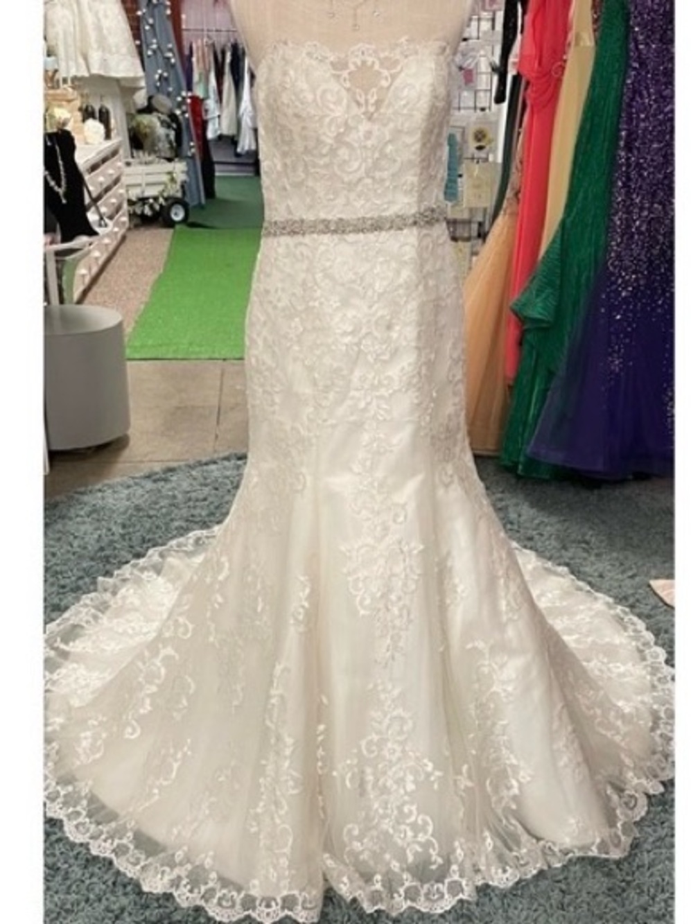 Ivory Lace Mermaid Wedding Dress with Beaded Belt